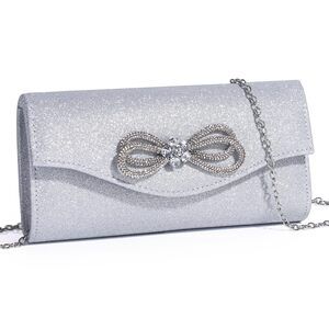 7479 Evening Handbag Shiny Crystal Bow Flap Clutch Purse Wedding Party Prom